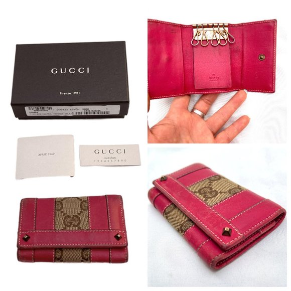 Authentic Gucci Red calf Leather/canvas Key Case in the box - Picture 1 of 13